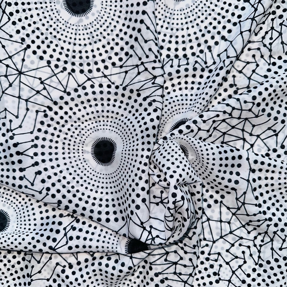African Print, Chiffon Fabric- Black, White "Bullseye", ~ 2 Yards